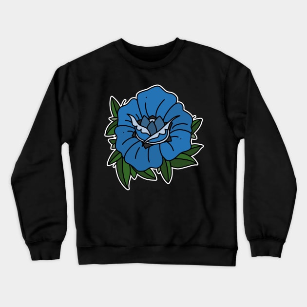 Traditional Blue Rose Tattoo Crewneck Sweatshirt by archvinde